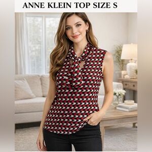 Vintage 90s Anne Klein Red Satin Chain Link Bow-Tie Sleeveless Blouse Small